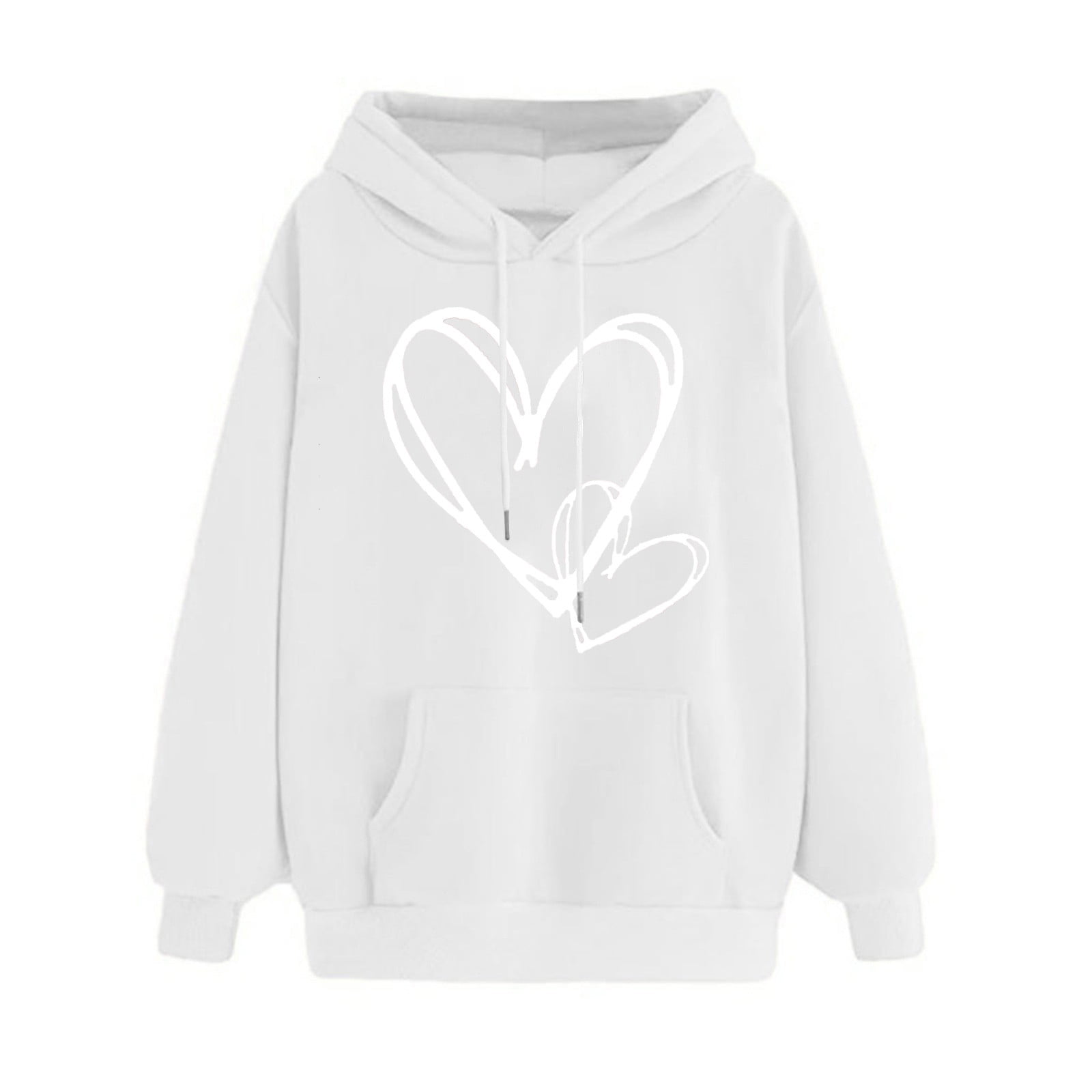 SweatyRocks Women's Casual Heart Print Hoodie - Long Sleeve Pullover Sweatshirt