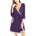 thumbnail image 1 of Mnyycxen Women's Cotton Short Robes 3/4 Length Sleeve Color Block Wrap Sleepwear Soft Comfortable Loungewear with Pockets, 1 of 3