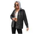 thumbnail image 1 of Mnyycxen Women's Detachable Hoodie Denim Jacket Button Down Long Sleeve Vintage Casual Pacthwork Coat with Pockets, 1 of 4