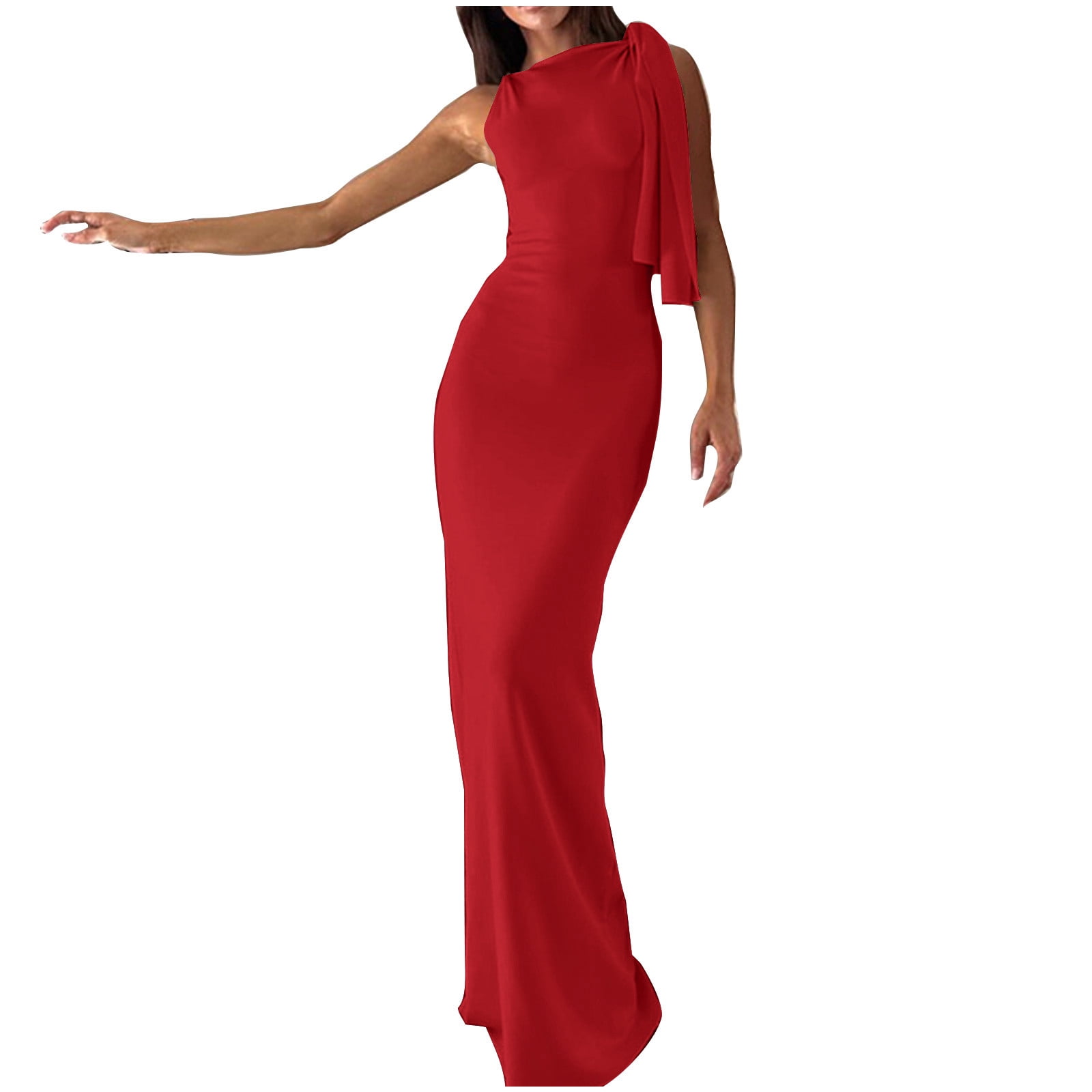 Sleeveless One Shoulder Long Dress With Ribbons Bronzer