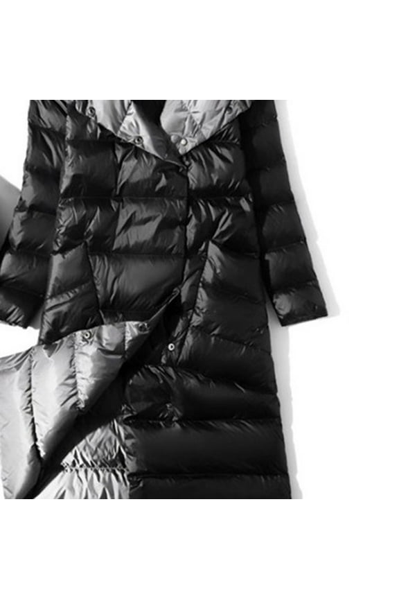 Women's Midi Thin Down Jacket Long Sleeve Color Block Stand Collar Jacket Coat Casual Loose Lightweight Outwear