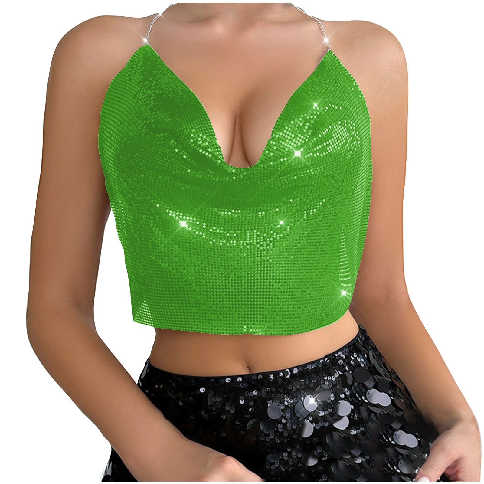 Sexy Solid Sequins Backless Halter Tops Sexy Solid Sequins Backless Halter Tops