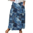 thumbnail image 1 of Mnyycxen Women's Vintage Graphic Denim Skirts Block Color Elastic High Waist Maxi Skirt A-line Skirt with Pockets, 1 of 5