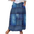 thumbnail image 1 of Mnyycxen Women's Vintage Graphic Denim Skirts Block Color Elastic High Waist Maxi Skirt A-line Skirt with Pockets, 1 of 5