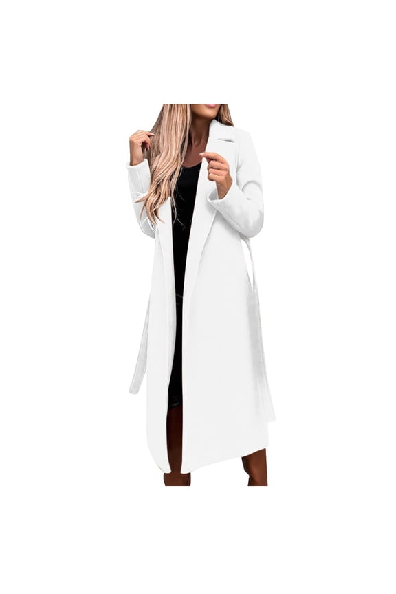 Women's Wool Blend Trench Coats Lapel Long Sleeve Long Warm Pea Coats Casual Open Front Belted Overcoat