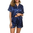 thumbnail image 1 of Mnyycxen Womens Silk Satin Pajamas Set 2 PC Loungewear Sets Short Sleeve Button-Down Tops and Shorts Sleepwear Sets, 1 of 5