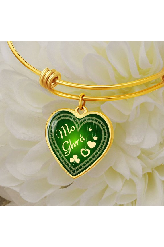 Mo Ghaol Gu Bràth or Mo Ghrá Go Deo - Valentines, Wedding, Birthday, Anniversary Gift - Heart Bangle Bracelet (Personalized Engraving Option)