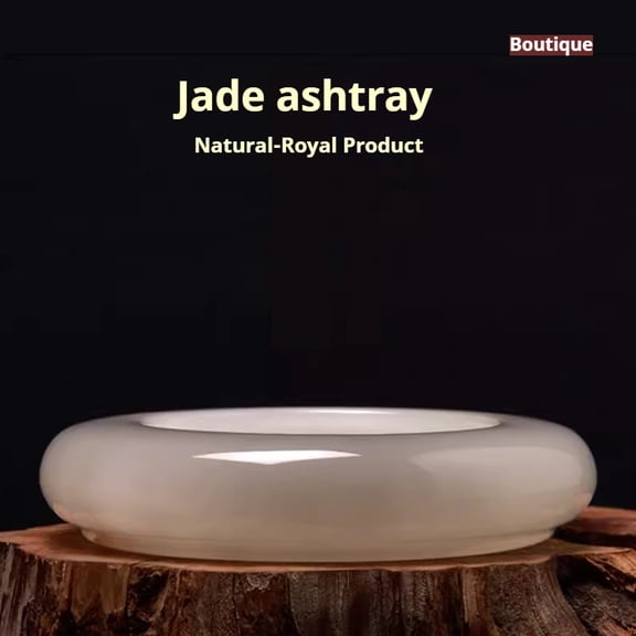 "Mo Yun Zen Heart" Natural Jade Ashtray 6.3"×6.3" splash-proof jade pattern home decoration Hand-carved New Chinese tea room decoration
