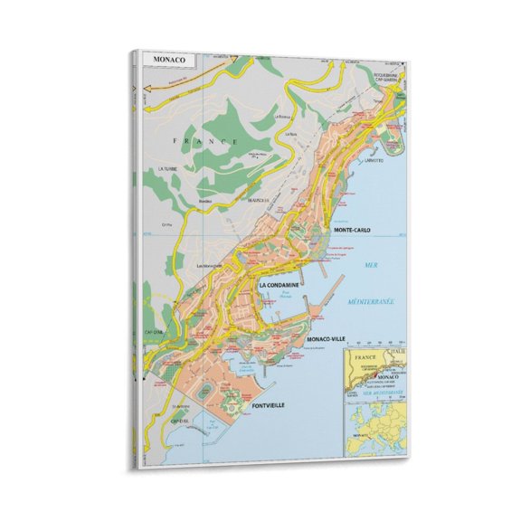 Mo-naco Map Posters Posters Wall Art Painting Canvas Gift Living Room Prints Bedroom Decor Poster Artworks 20x30inch(50x75cm)