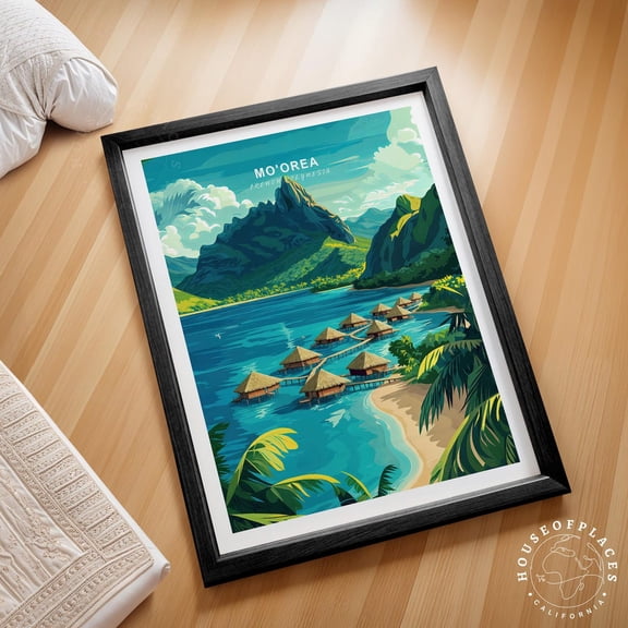 Mo'orea French Polynesia Minimalist Cityscape Wall Art 3, Unframed Canvas 8x10in