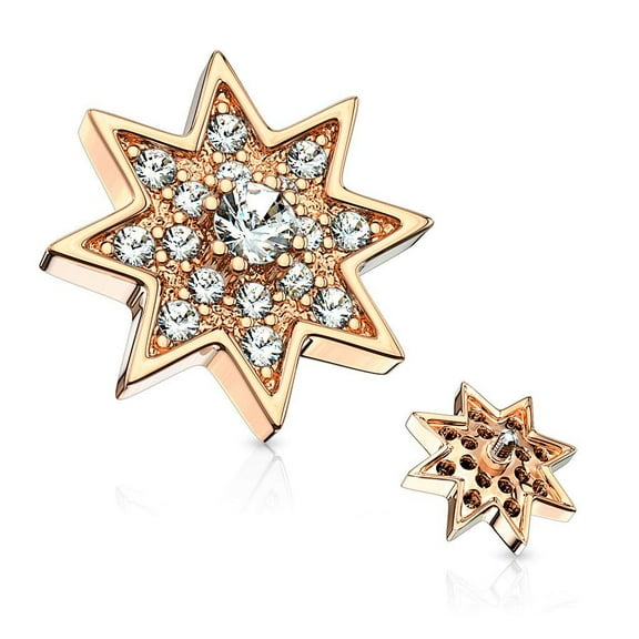 MoBody 14G Prong Set Paved CZ Starburst Dermal Anchor Top Surgical Steel Internally Threaded Dermal Anchor Body Piercing Top (Rose Gold-Tone)