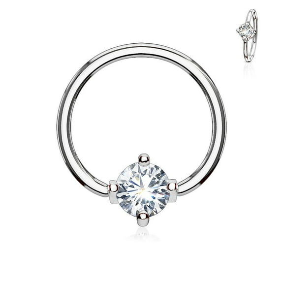 MoBody 16G-14G Round CZ Prong Set Captive Bead Piercing Ring Surgical Steel Ball Closure Septum Helix Cartilage Lip Piercing Jewelry (Silver-Tone/Clear CZ, 14G (1.6mm) 1/2" (12mm))