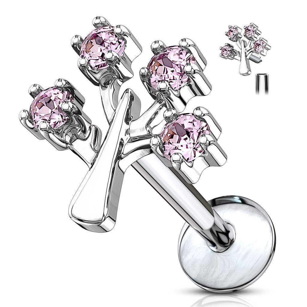 Surgical Steel Pink CZ Tree Of Life Internally Threaded Labret Surgical Steel Pink CZ Tree Of Life Internally Threaded Labret