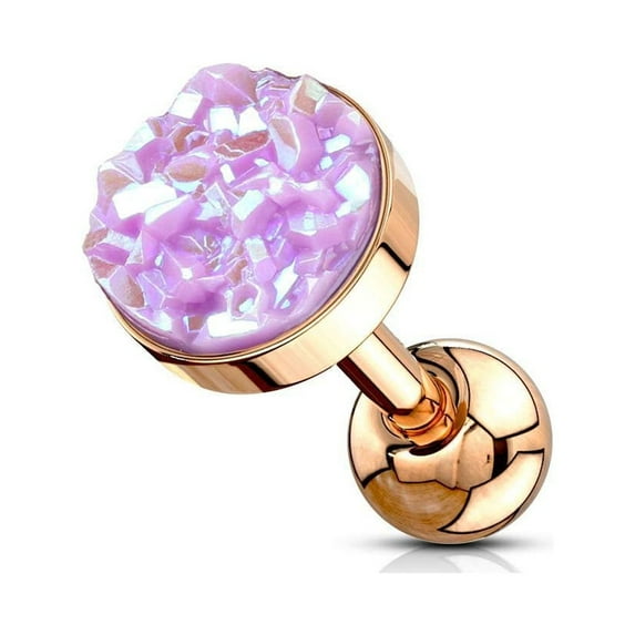 MoBody 16G Synthetic Druzy Stone Tragus Earring Surgical Steel Cartilage Barbell Helix Piercing Stud (1.2mm) (Rose Gold/Light Purple)