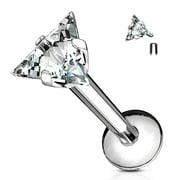 MoBody 16G Triangle Labret Piercing Stud 16G Clear CZ Internally Threaded Monroe Lip Ring Helix Earring (Silver-Tone, 6)
