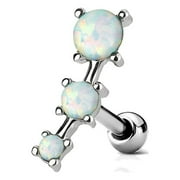 MoBody 16G Triple Opal Prong Set Tragus Earring Surgical Steel Cartilage Helix Ear Piercing Stud (White)
