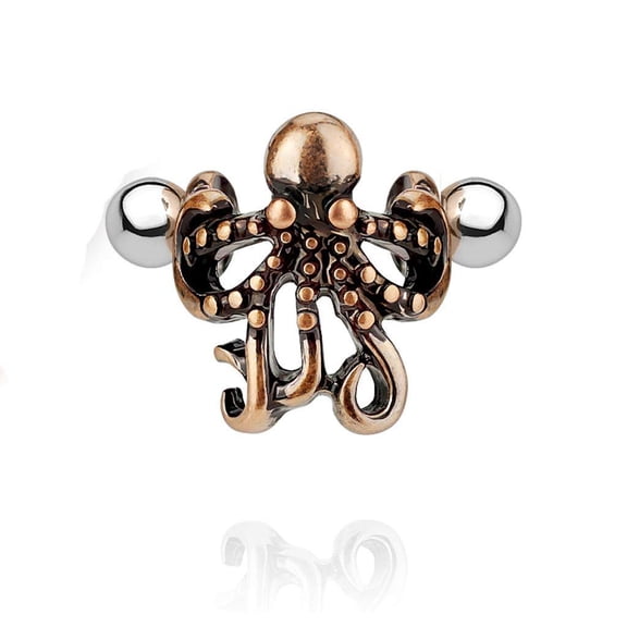 MoBody 16G Unique Cartilage Ear Cuff Earrings Snake Elephant Surgical Steel Helix Piercing Jewelry (Rose Gold-Tone Octopus)