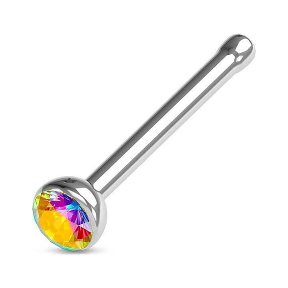 MoBody 18G -20G 316L Surgical Steel Nose Bone Stud Ring Assorted Color Cubic Zirconia Body Piercing Jewelry (20G (0.8mm), Aurora Borelis CZ)