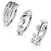 MoBody 3-Pack 20G Nose Ring Piercing Hoop Paved CZ Crawler Surgical Steel Cartilage Earring Set (8mm) (Silver-Tone)