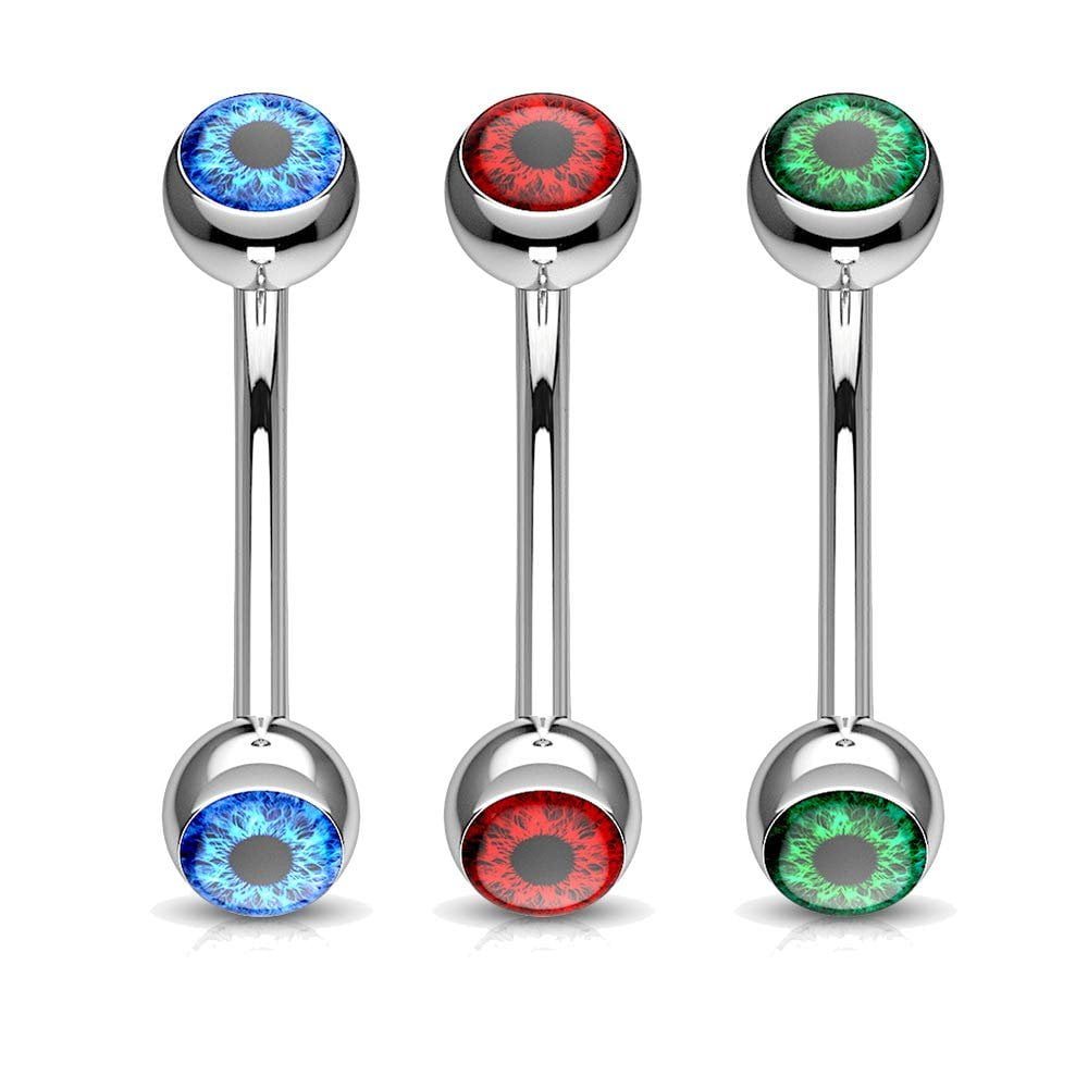 Snake Eye Curved Barbell Piercing – 16g (1.2mm), 14mm Length, Double CZ Gem For Tongue Or Eyebrow