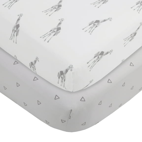 MoDRN Giraffe Safari 2-Piece Fitted Crib Sheet Set, Grey and White