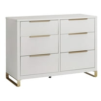 MoDRN Glam 6 Drawer Dresser, Bianca White with Satin Brass