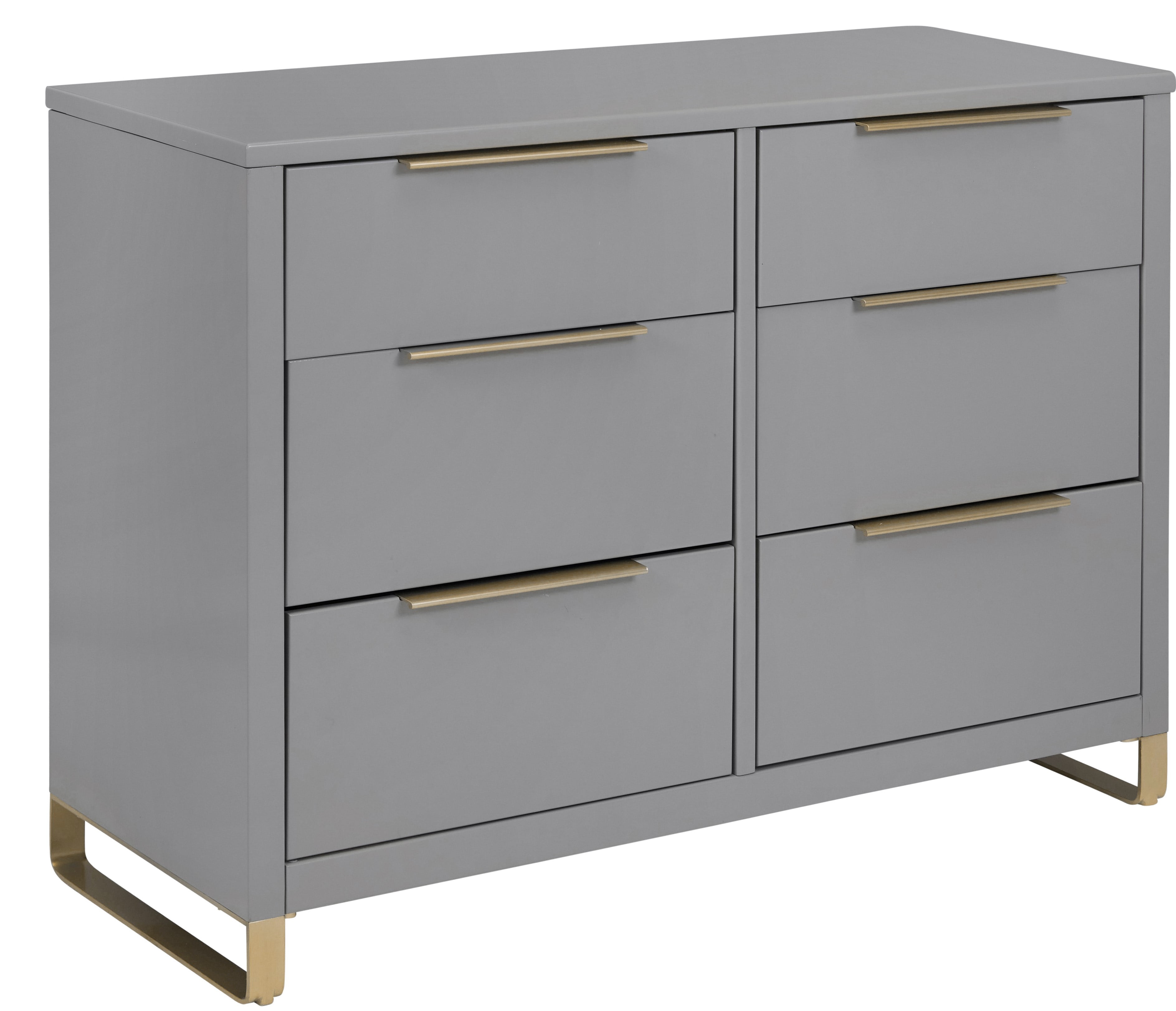 MoDRN Glam 6 Drawer Dresser, Grey with Satin Brass - Walmart.com