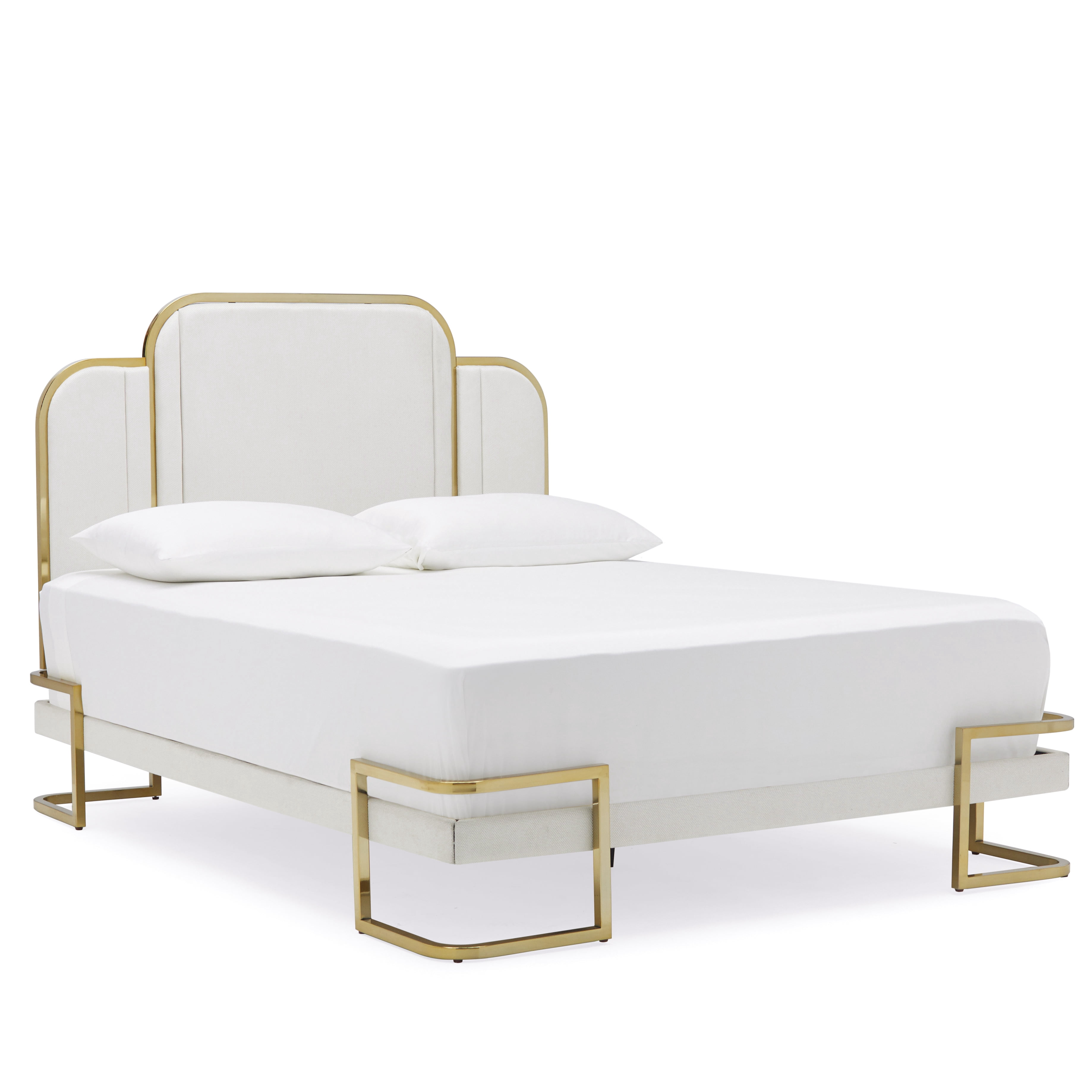 MoDRN Glam Marni Upholstered Platform Bed, Queen in Ivory