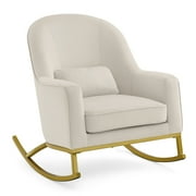 MoDRN Glam Velvet Rocking Chair with Lumbar Pillow, Off-White/Satin Brass