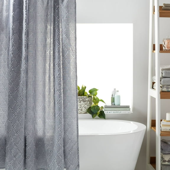MoDRN Industrial Clip Jaquard Chambray Shower Curtain