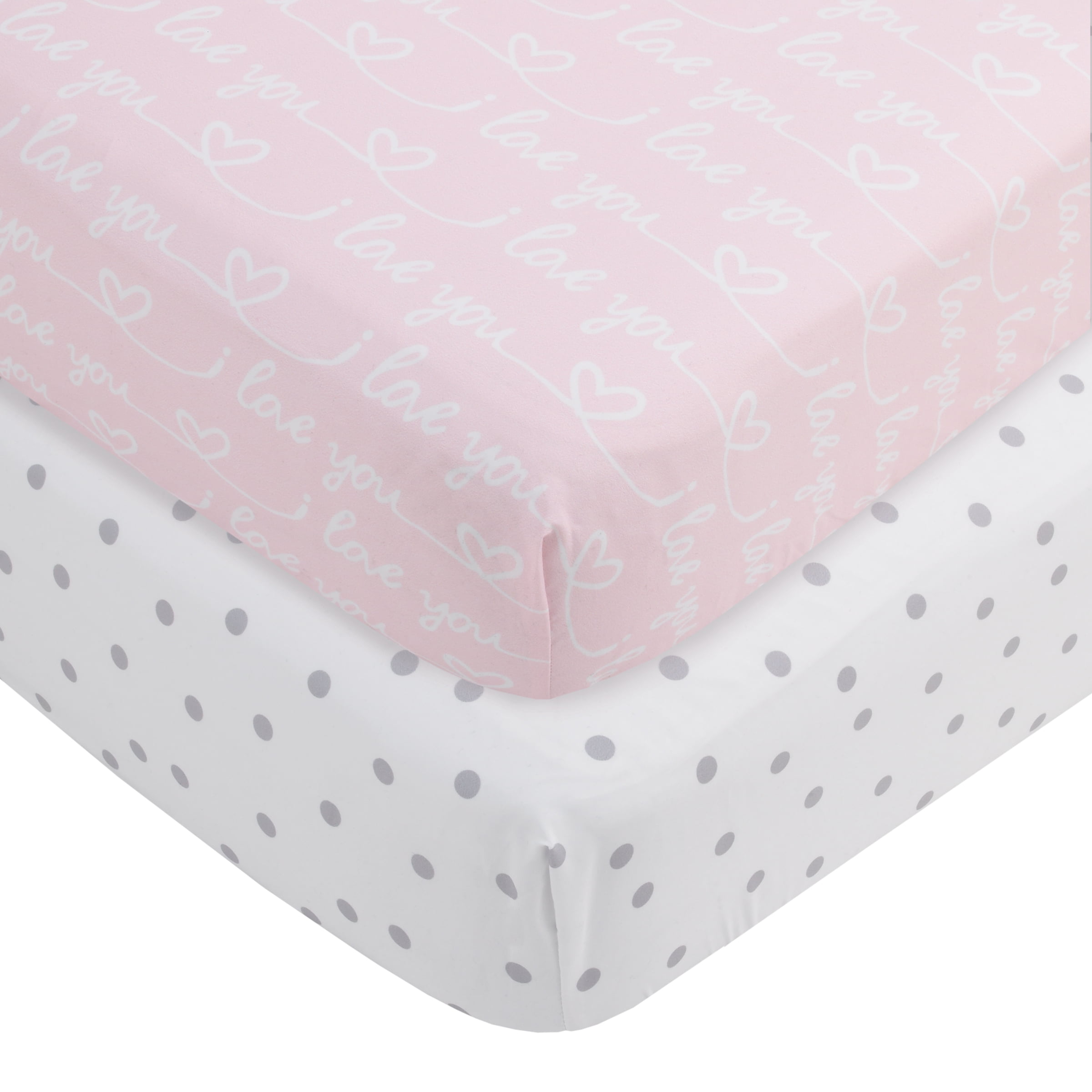 MoDRN Love 2-Piece Fitted Crib Sheet Set, Pink, Grey, and White