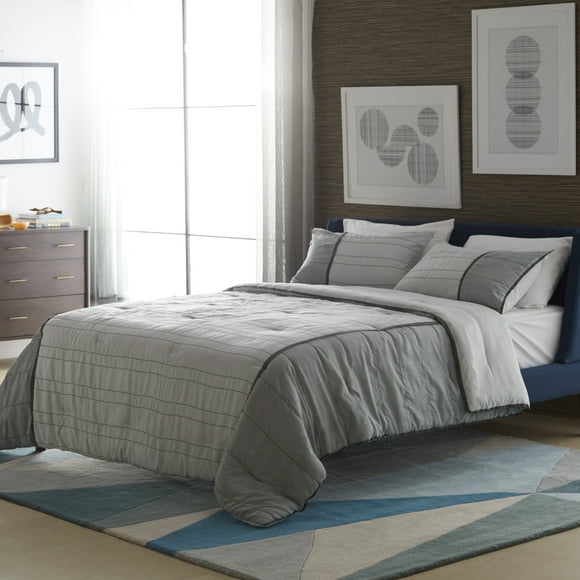MoDRN Mid Century Faux Suede Grey 3-Piece Comforter Set, Queen