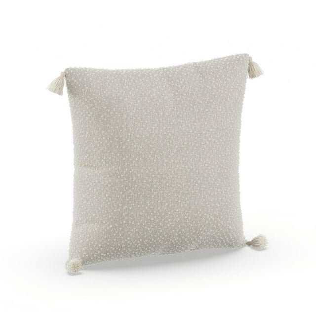 MoDRN Neo Luxury Corner Tassels Faux Mohair Standard Throw Pillow, 20x20", Silver, Set of 1