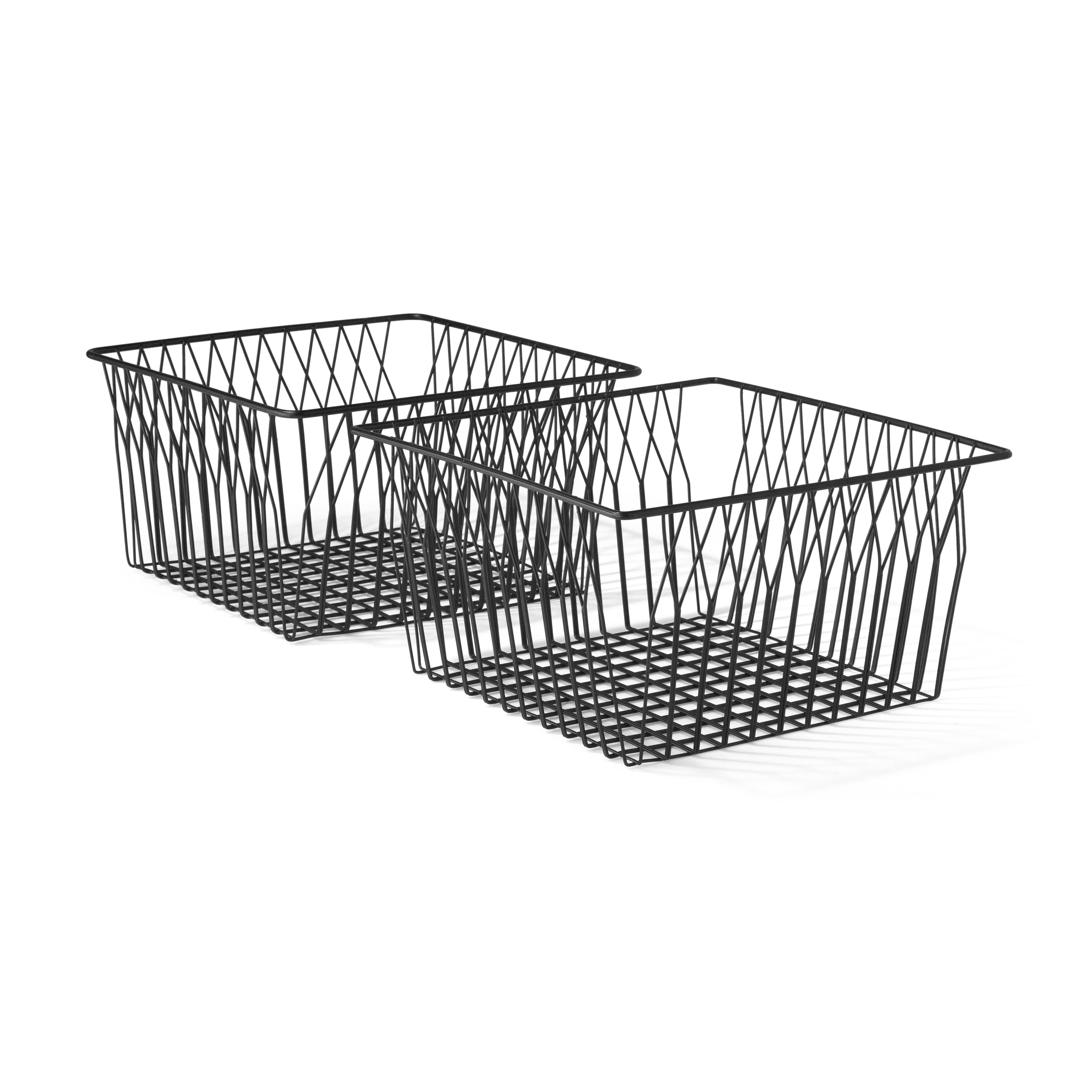 MoDRN Nordic Blush Woven Iron Wire Rectangular Floor Storage Basket, Set of 2