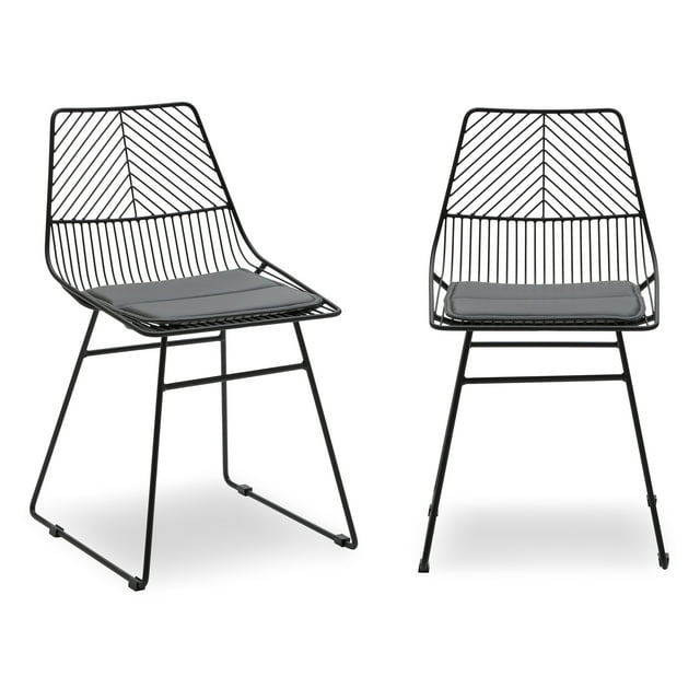 MoDRN Scandinavian Metal Dining Chair with Cushion, Set of 2