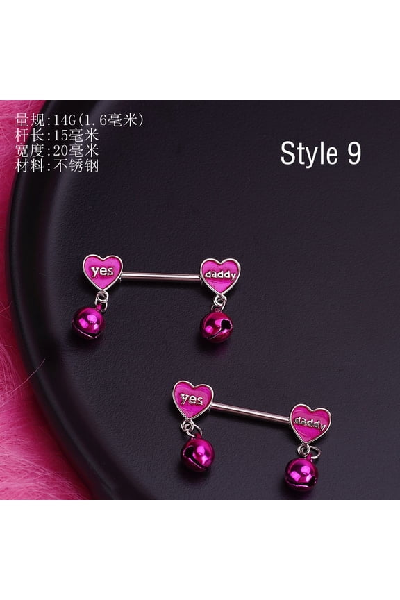 MoDe 316L stainless steel nipple ring with heart-shaped bell and diamond inlay, nipple piercing jewelryPersonality ,Fashion
