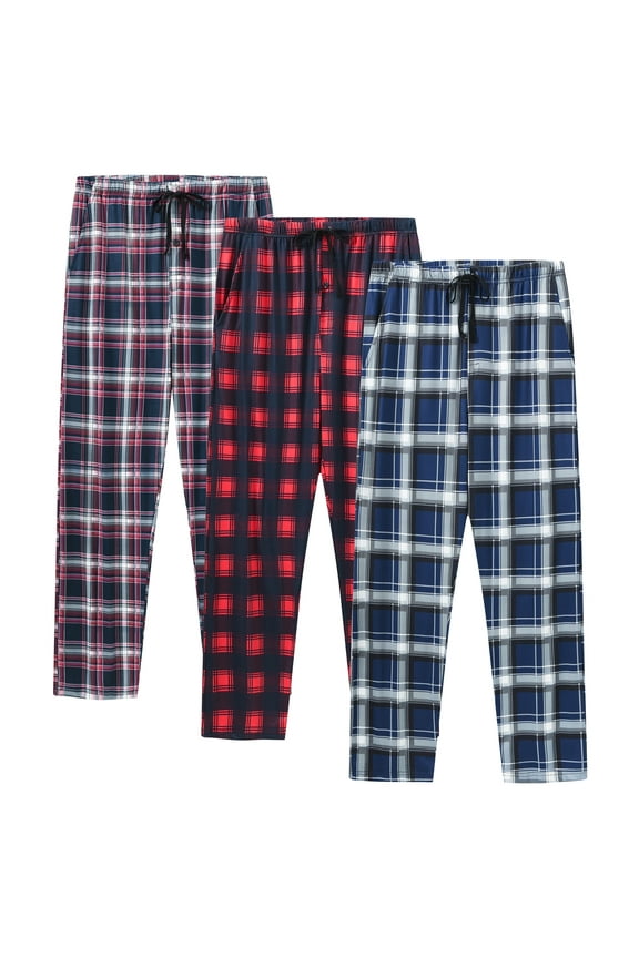 Men's 3-Pack Woven Pajama Pants Plaid Sleep Lounge