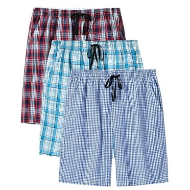 X'soft Men's 3-Pack Woven Pajama Shorts 100% Cotton Plaid Sleep Lounge