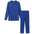 thumbnail image 1 of MoFiz Men's Bamboo Pajamas Set Long Sleeve V-Neck Top and Pants with Pockets Loungewear 2-Piece for Men, 1 of 4