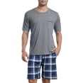 thumbnail image 1 of MoFiz Men's Checkered Pajamas Set Short Sleeve Round Neck T-shirts and Shorts with Pockets Loungewear 2-Piece for Men, 1 of 7