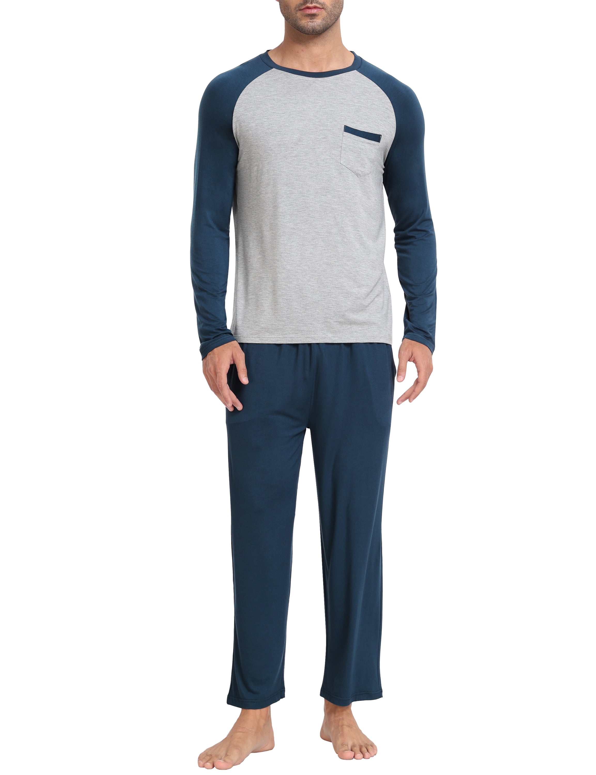 MoFiz Men's Pajama Set Long Sleeve Crew Neck Shirts & Bottom