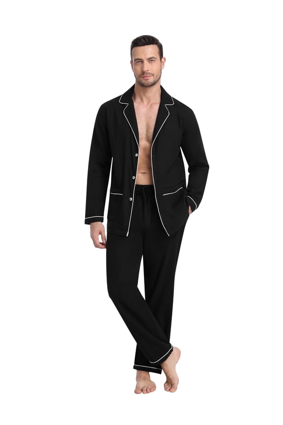 Pjs Men's Long Sleeve Top & Pants 100% Cotton Pajama Sets Button Down Cozy Loungewear Set