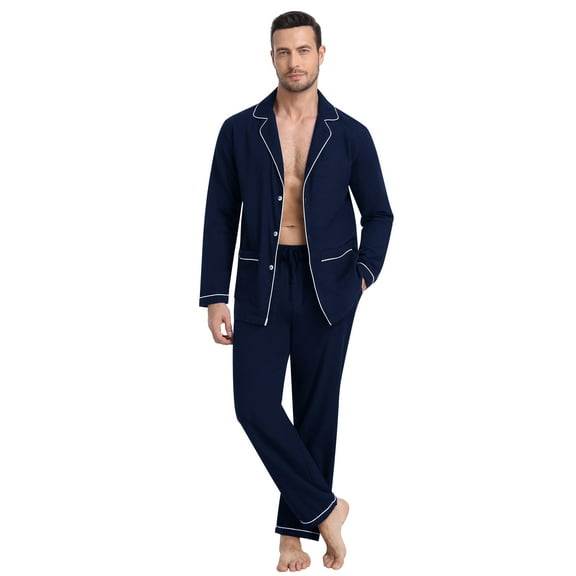 MoFiz Pjs Men's Long Sleeve Top & Pants 100% Cotton Pajama Sets Button Down Cozy Loungewear Set