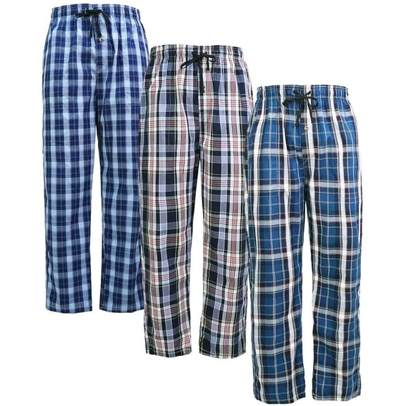 MoFiz Men's Plaid Print Woven Pajama Pants Cotton Loungewear Sleep Bottoms 3PACK