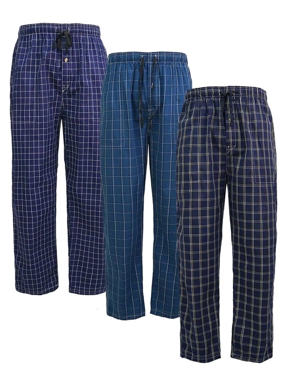 Men's Plaid Print Woven Pajama Pants Cotton Loungewear Sleep Bottoms 3PACK