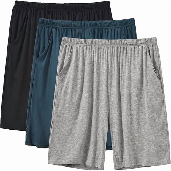 MoFiz Men's Solid Bamboo Pajama Shorts with Pockets Loungewear 3-Pack for Men