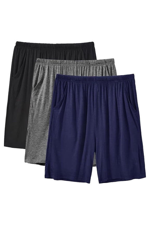 Men's Bamboo Rayon Pajama Shorts with Pockets Loungewear 3-Pack for Men