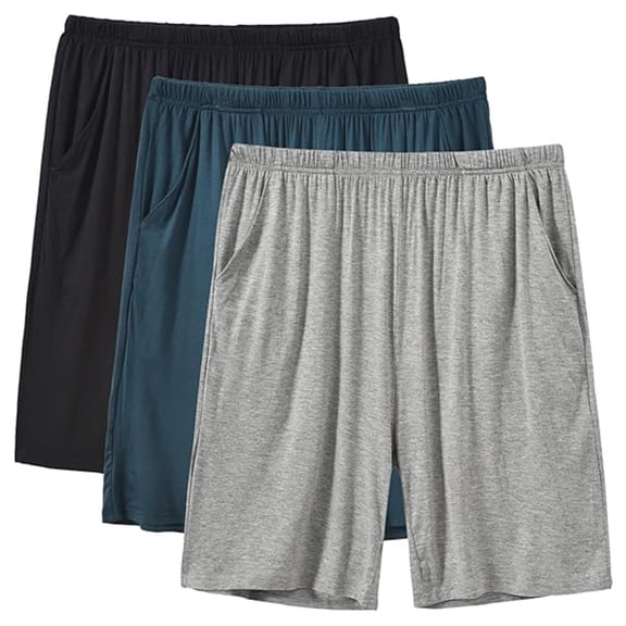 MoFiz Men's Solid Bamboo Pajama Shorts with Pockets Loungewear 3-Pack for Men