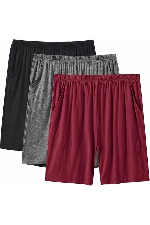 Men's Bamboo Rayon Pajama Shorts with Pockets Loungewear 3-Pack for Men