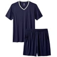 thumbnail image 1 of MoFiz Pjs Men's Solid Bamboo Pajamas Set Short Sleeve V-Neck Top and Shorts with Pockets Loungewear 2-Piece for Men, 1 of 9